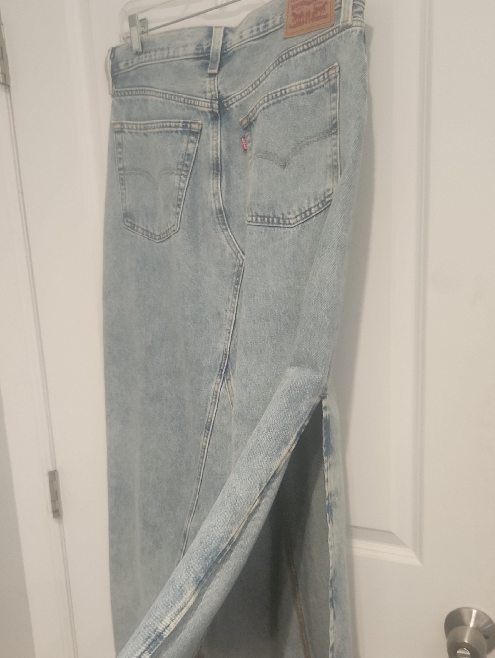 Levi's Light Blue Denim Maxi Skirt Button Fly Raw Hem - Picture 7 of 13
